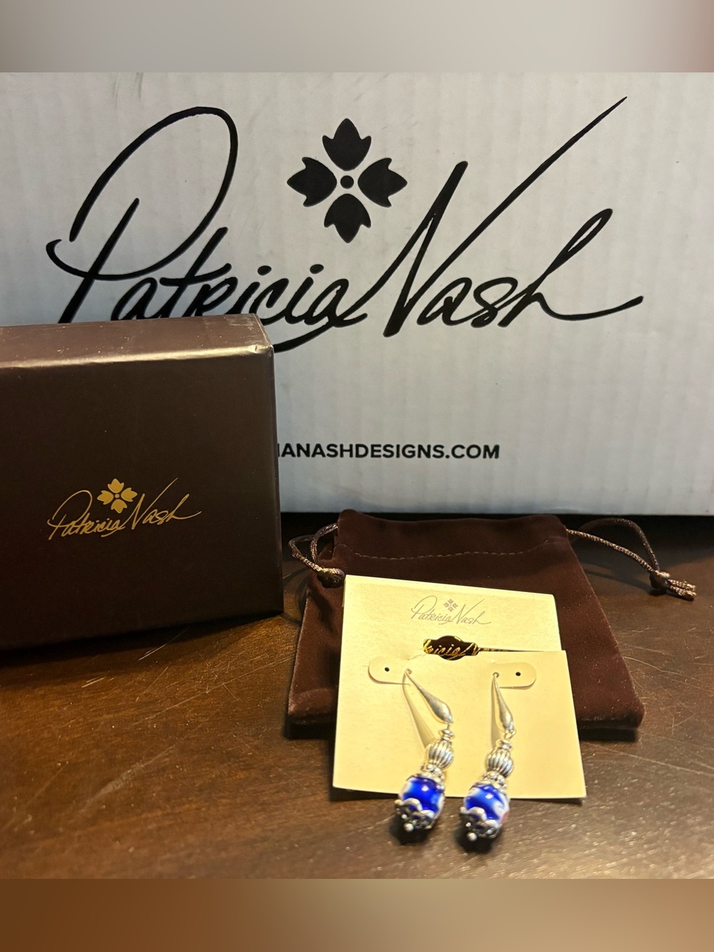 Patricia Nash Wire Drop Earrings NWT Silver Ox / Blue